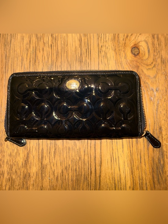 Coach Accessories - Coach Black Patent Leather Zip-Around Signature Wallet